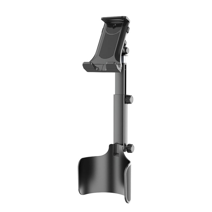 Adjustable car headrest tablet and smartphone holder with telescopic support arm and anti slip cradle Bowlift
