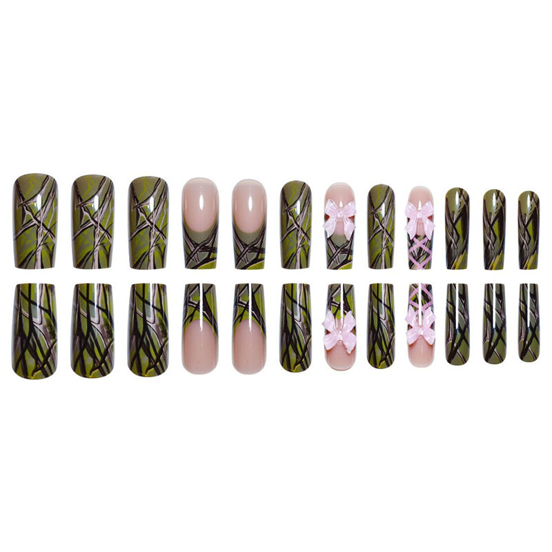 Decorative Long Press-On Nail Art with Bow Accents Bowlift