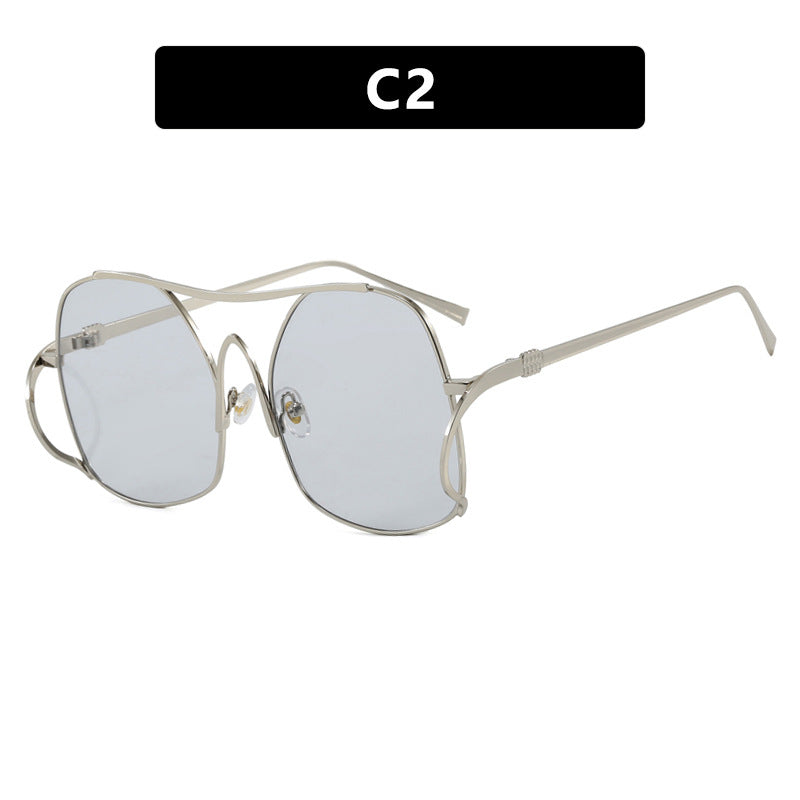 Women's geometric sunglasses with narrow metal frame and brown lenses Bowlift
