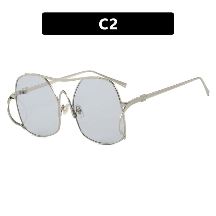 Women's geometric sunglasses with narrow metal frame and brown lenses Bowlift