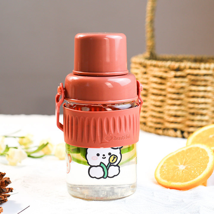 Ladies trendy glass drinking bottle with practical silicone protection Bowlift