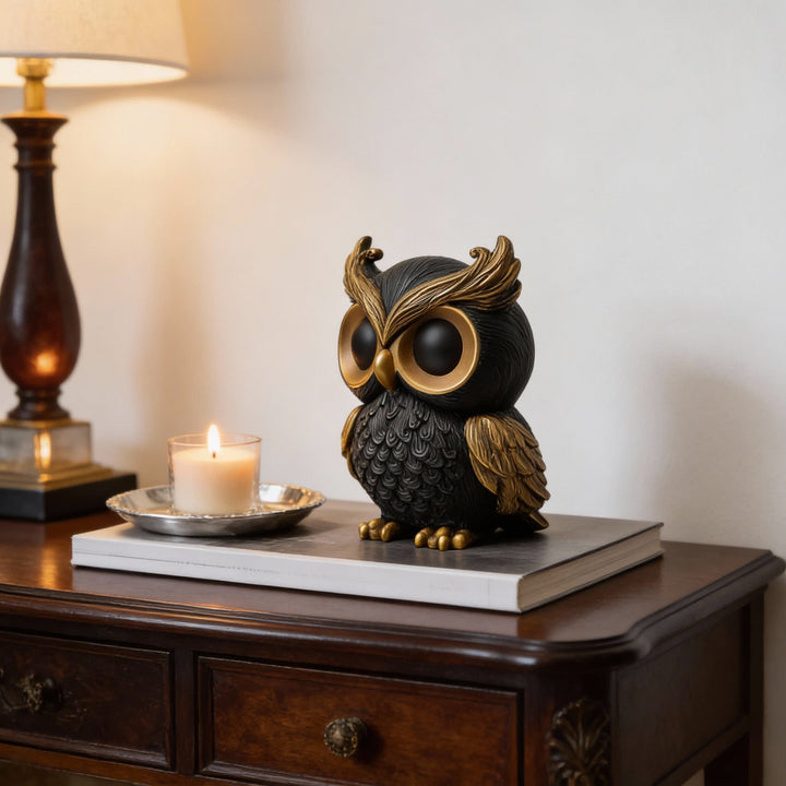 Ornamental Resin Owl Sculpture Decorative Tabletop Figurine Bowlift