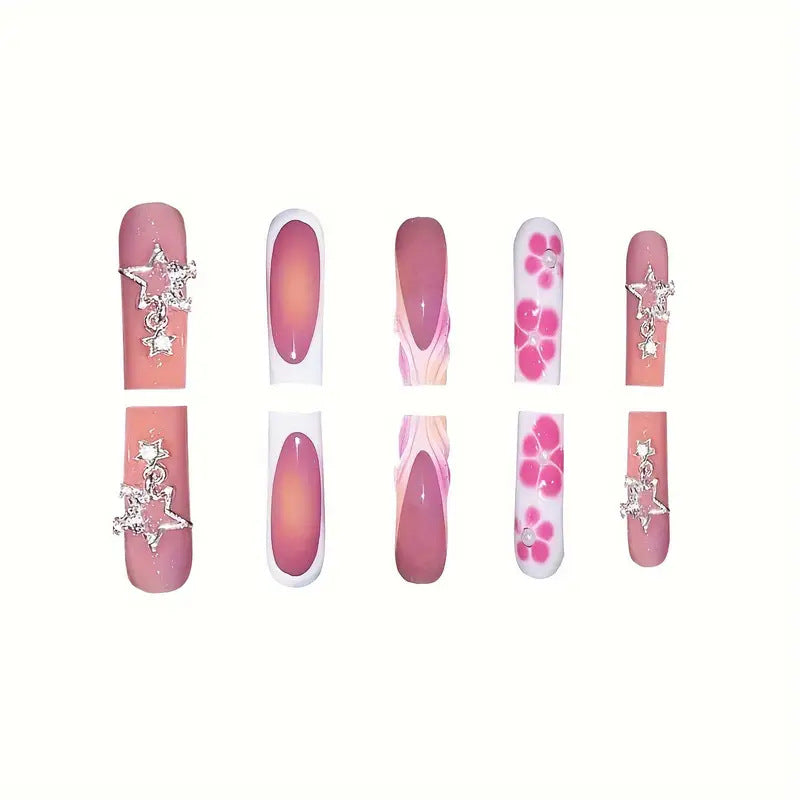 Artistic 3D Floral Press-On Nail Set Bowlift