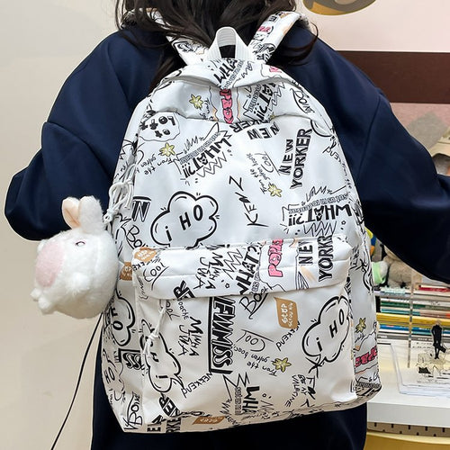 Backpack with Creative Graffiti Design Bowlift