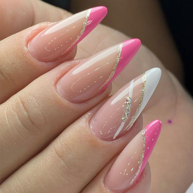 Elegant Stiletto Press-On Nail Set with Gold Accents Bowlift