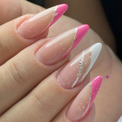 Elegant Stiletto Press-On Nail Set with Gold Accents Bowlift