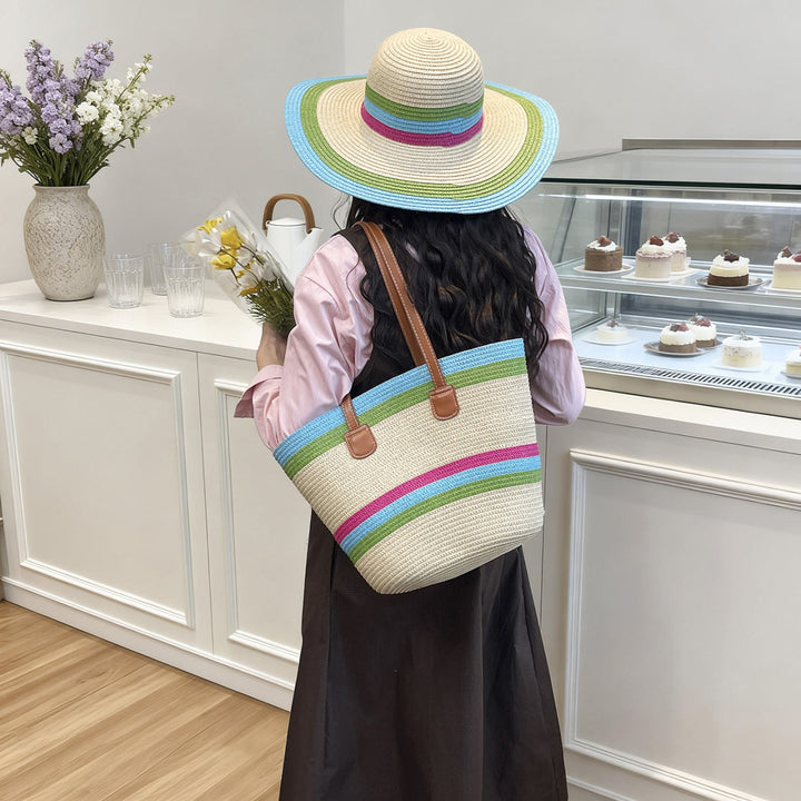 WoColorful Straw Beach Tote Bag Bowlift