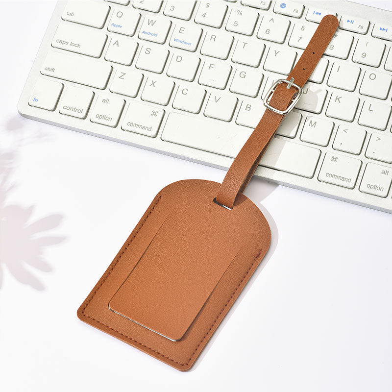 Minimalist Leather Luggage ID Tag with Adjustable Buckle Strap and Card Slot Bowlift