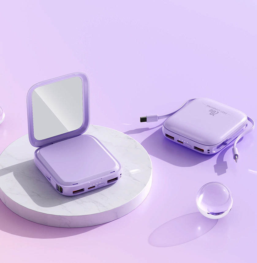Portable power bank with integrated mirror and multifunctional charging cable Bowlift