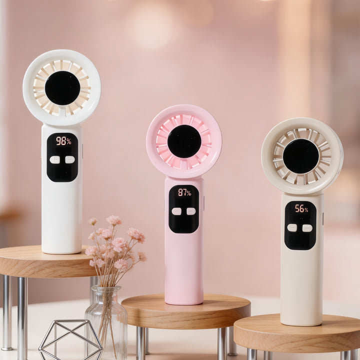 Portable Hand Fan with Digital Display and USB Port Bowlift