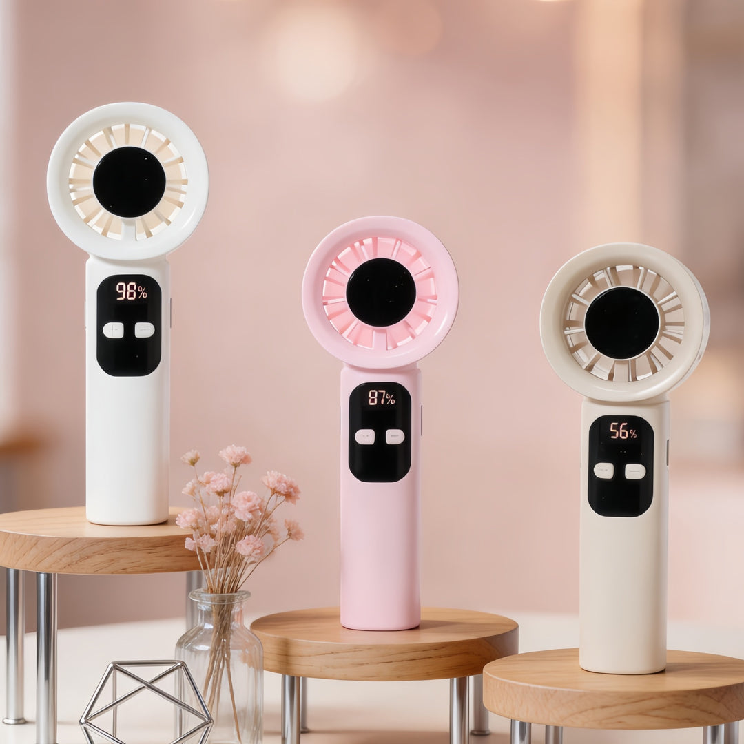 Ladies Portable Handheld Fan with LED Display Bowlift