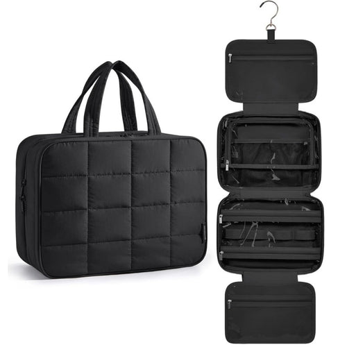 Padded cosmetic organizer bag with practical hanging system Bowlift