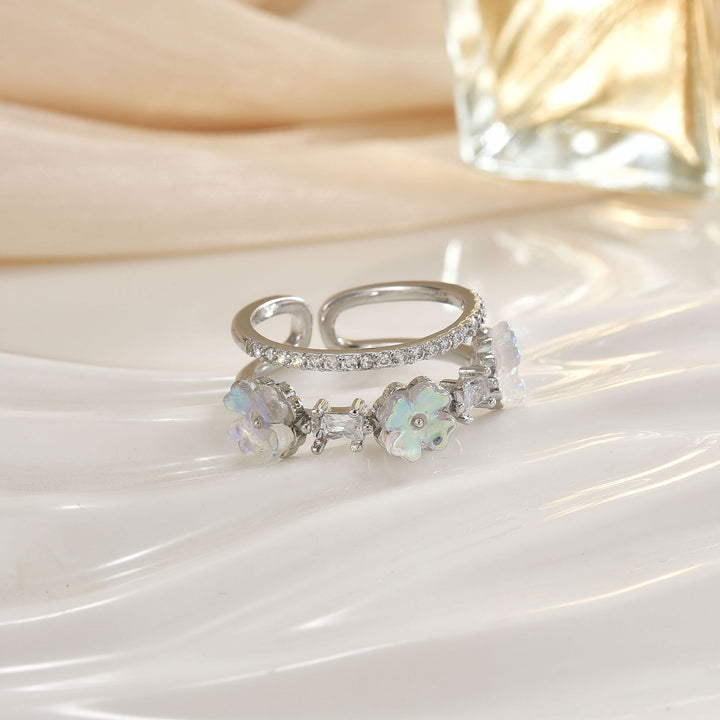 Double-Band Heart Halo Ring With Pavé Accents