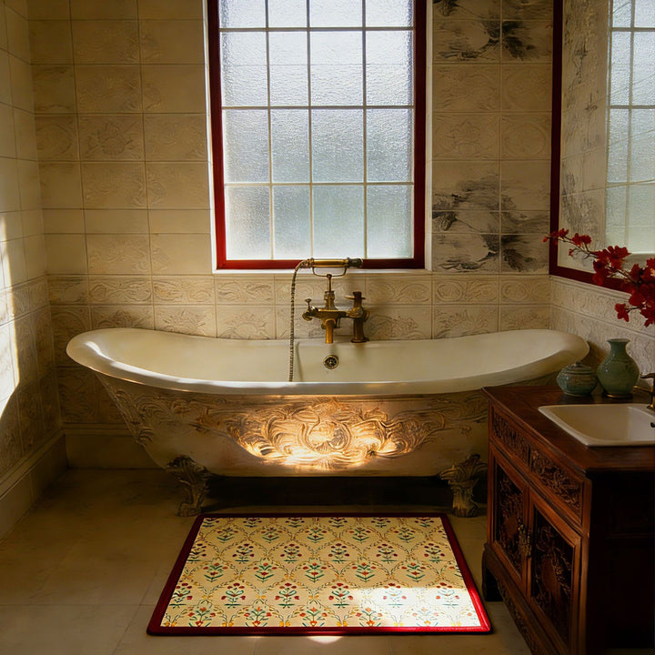 Vintage Floral Pattern Bath Mat Bowlift
