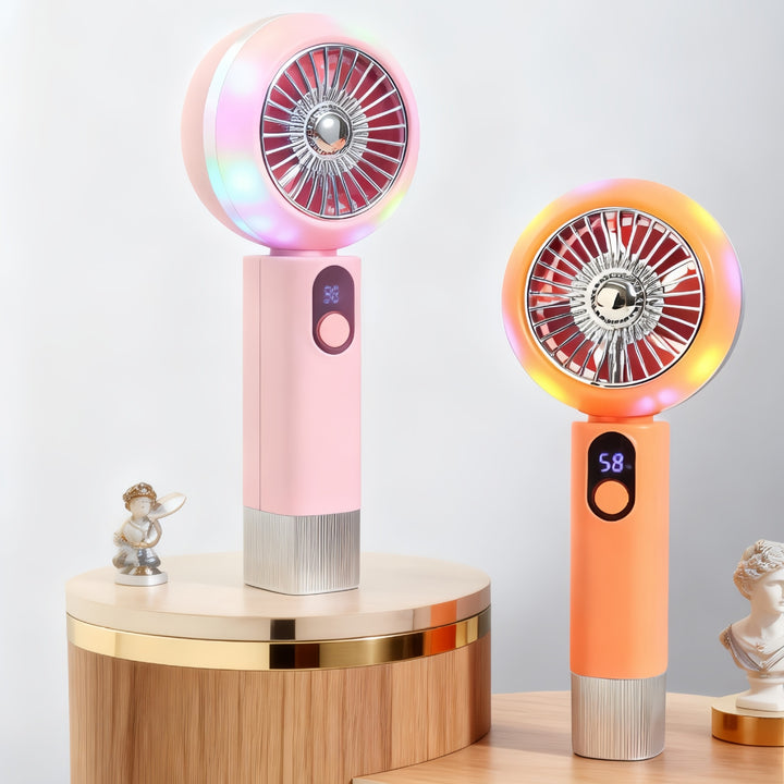 Ladies Portable Hand Fan with LED Color Changing Bowlift