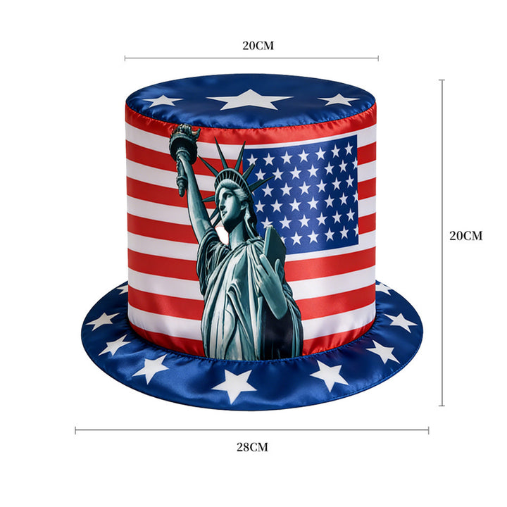 Unisex nan patriotic party top hat with all-over flag pattern and stable brim Bowlift