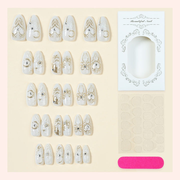 Acrylic nail set with elegant embellishments and glitter accents Bowlift
