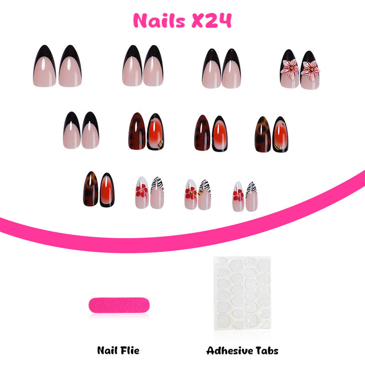 Artificial nail set with floral and creative decorations Bowlift
