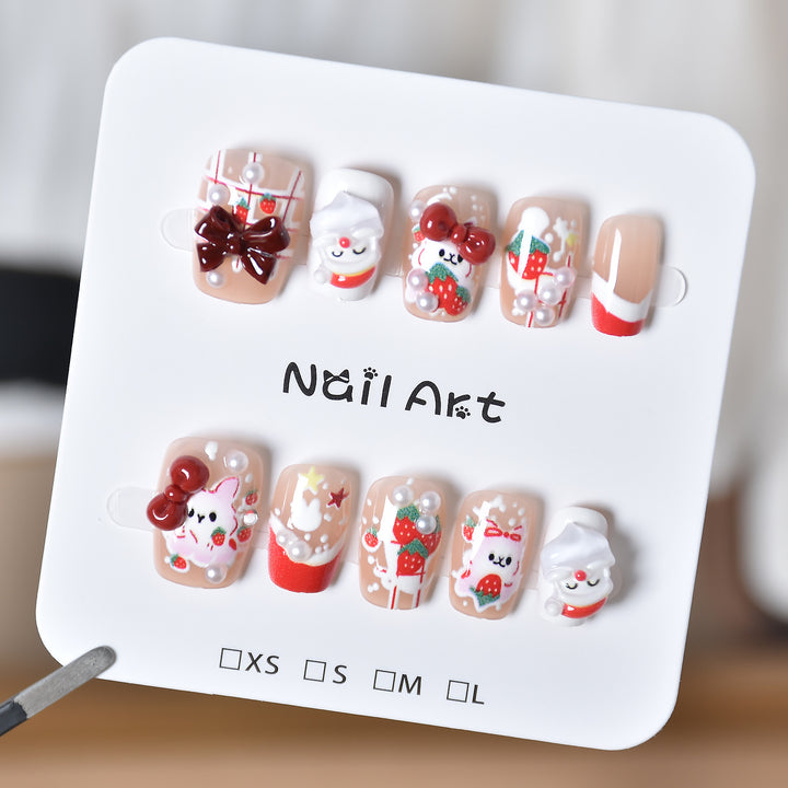 Whimsical Character-Themed Press-On Nail Art Bowlift