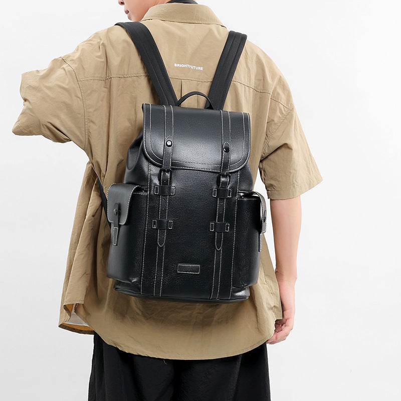 Multi-Compartment Leather Backpack