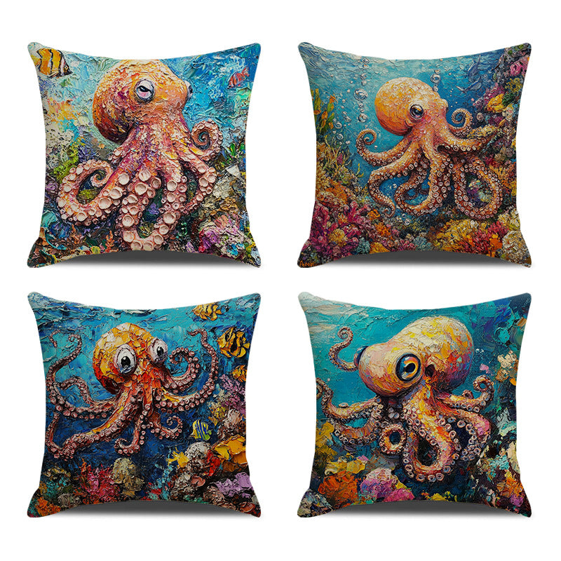Artistic Seahorse Print Throw Pillow
