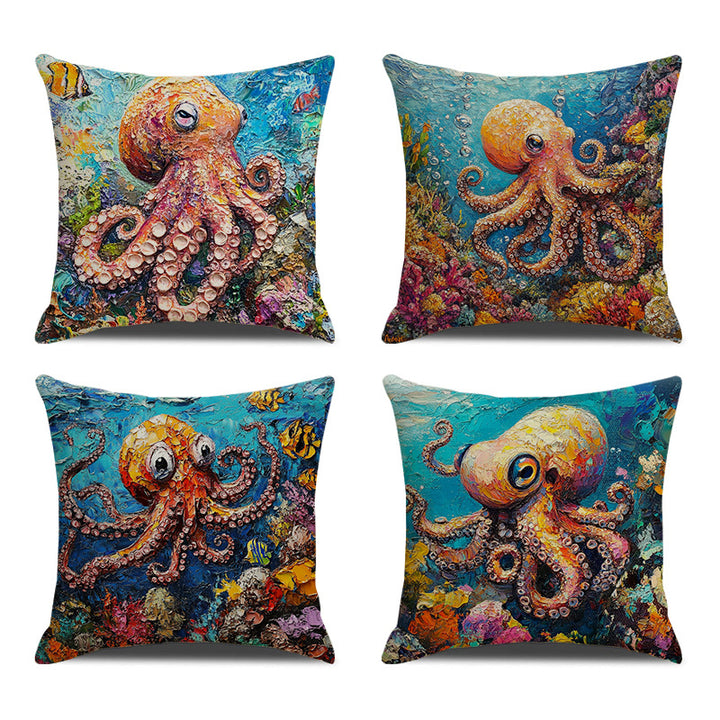 Artistic Seahorse Print Throw Pillow