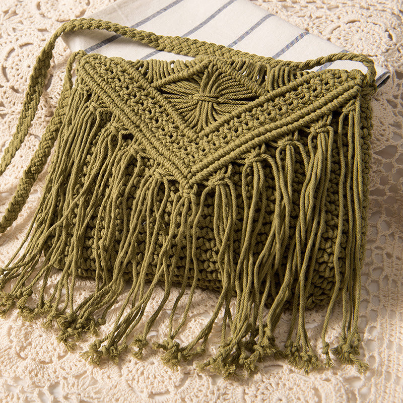 Macrame Handbag with Fringes and Adjustable Shoulder Strap Bowlift
