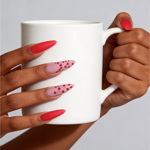 Artistic Stiletto Nail Art Set with Cherry and Matte Designs Bowlift