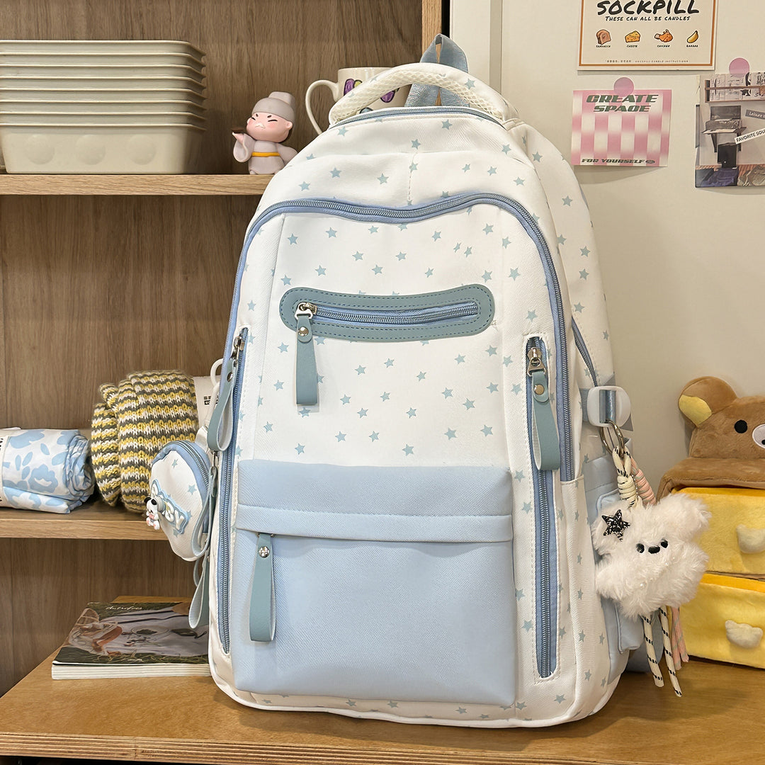 Backpack with Charming Star Applications and Practical Compartments Bowlift