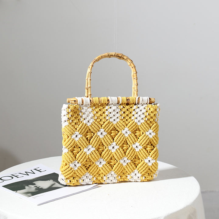 Stylish, Braided Handbag with Unique Checkered Pattern Bowlift
