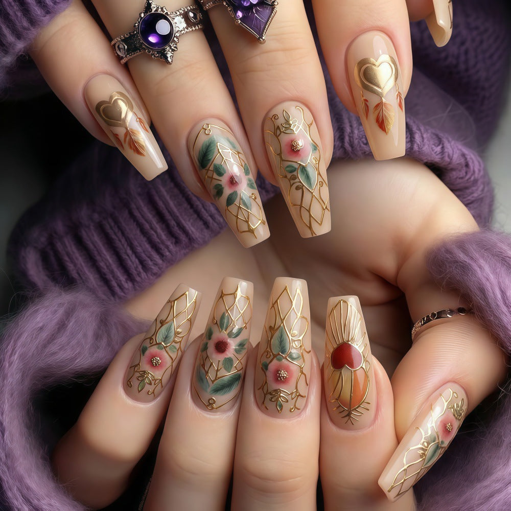 Creative artificial nails with floral and romantic design Bowlift