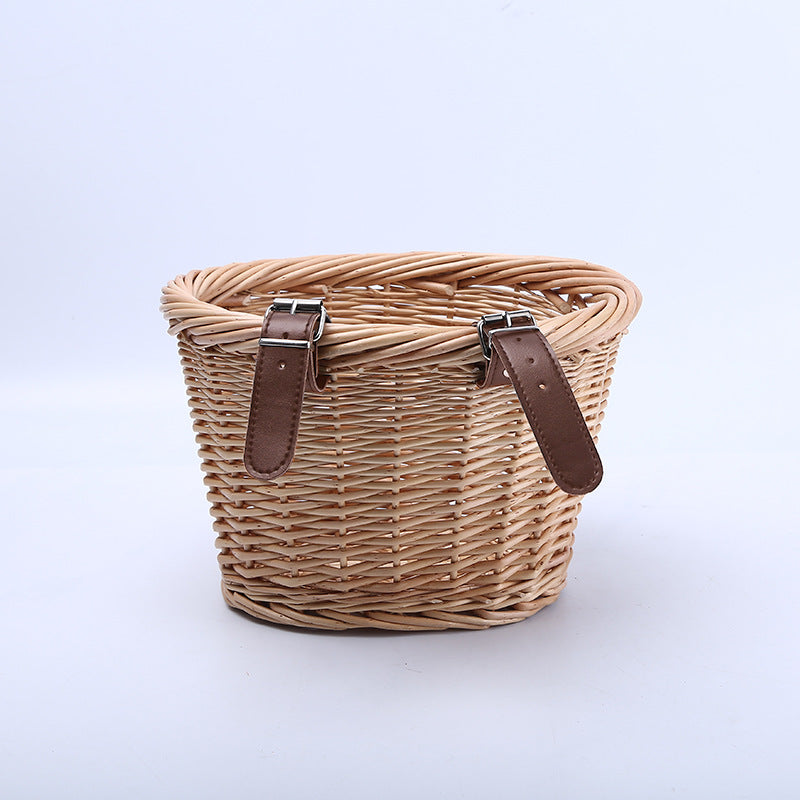 Woven Storage Basket with Reinforced Leather Handles Bowlift