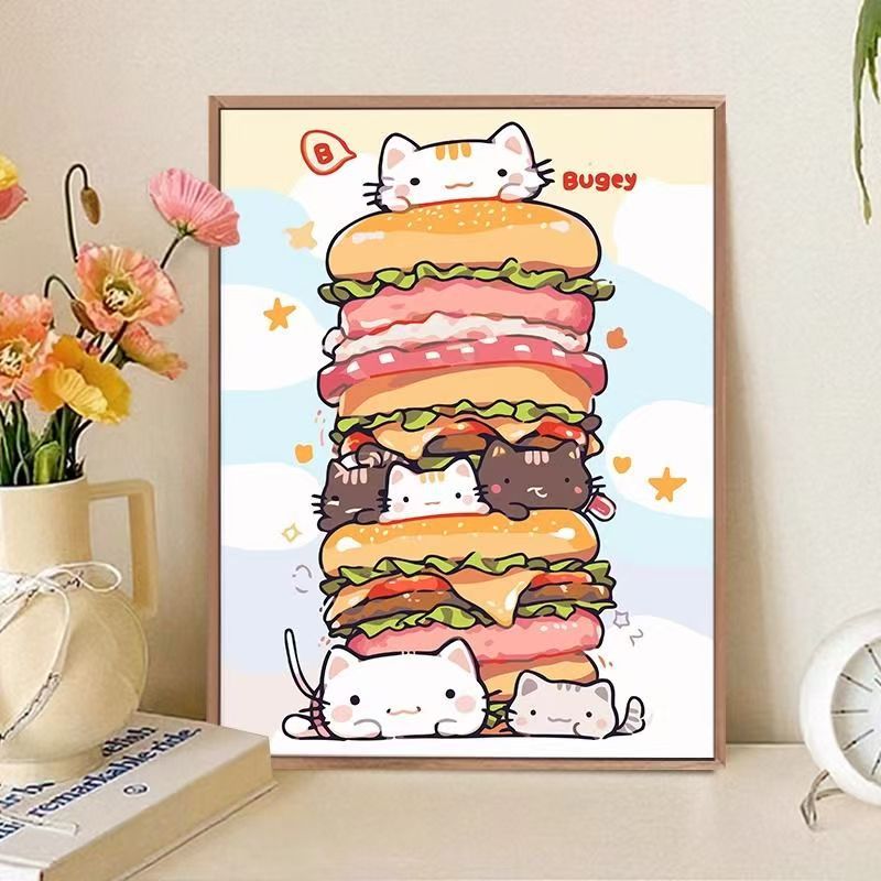 Playful Cat-Themed Food Art Print Bowlift