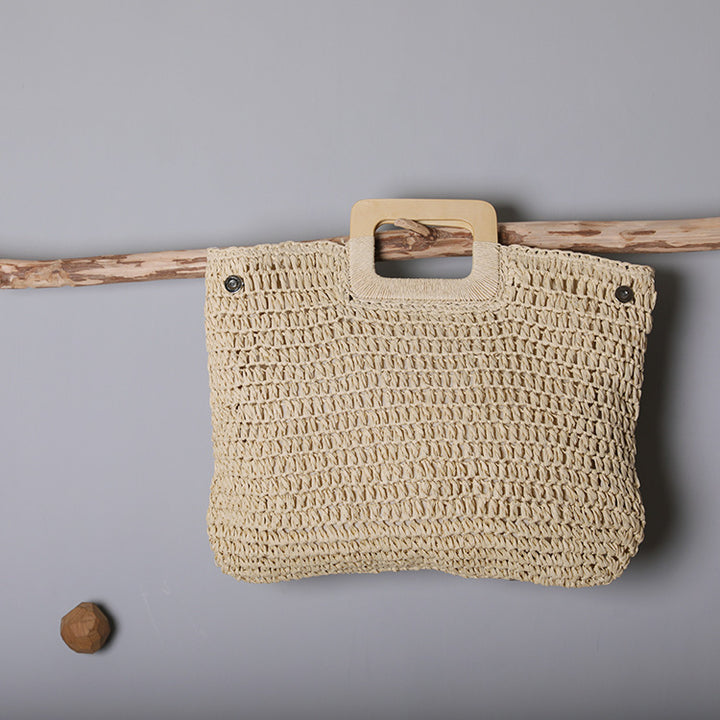 Basket bag with stylish wooden handle Bowlift