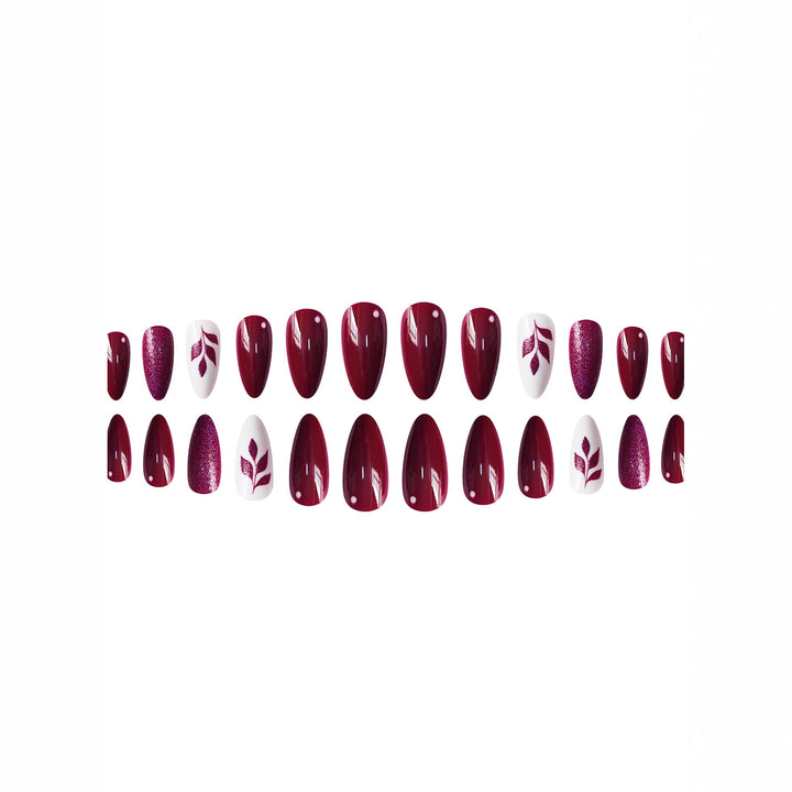 Artistic Press-On Nail Art Set with Glittery Leaf Design Bowlift
