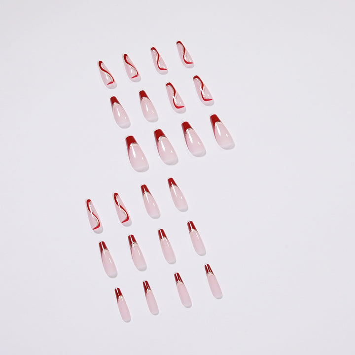 Glamorous artificial nails with elegant wave pattern and glitter accents Bowlift