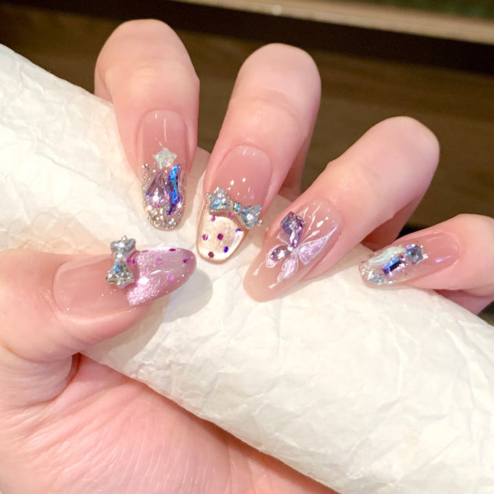 Decorative Press-On Nail Set with Star and Bow Designs Bowlift