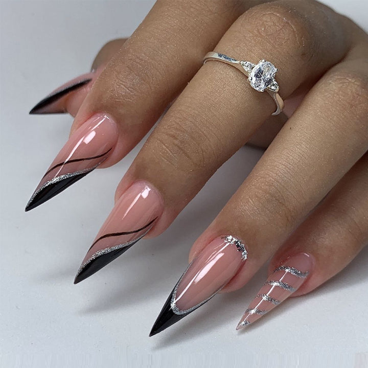Glamorous Glittery Stiletto Press-On Nails Bowlift
