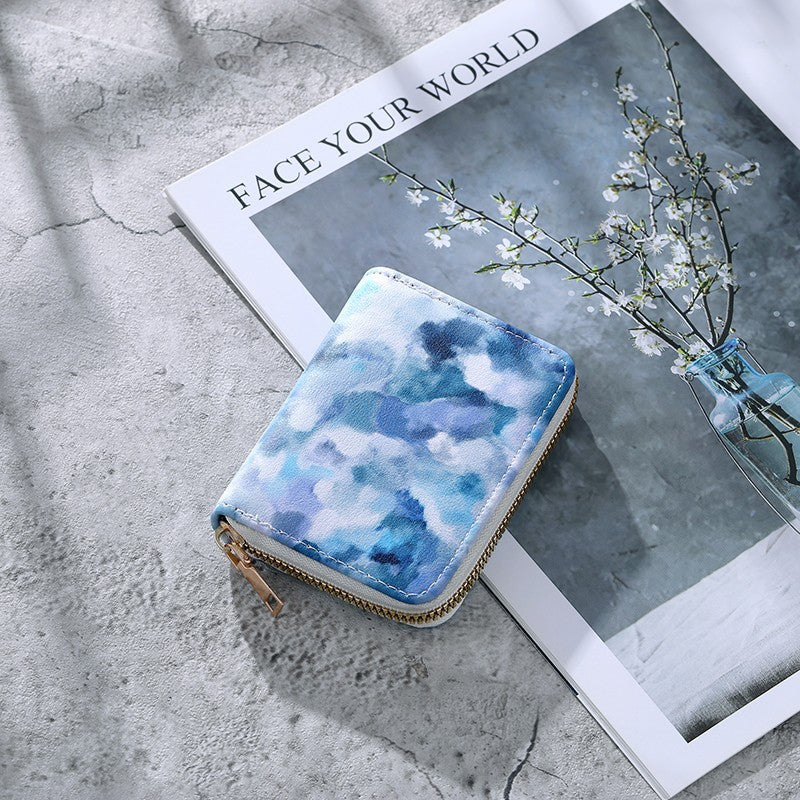 Compact Zip-Around Card and Coin Wallet with Marble Camouflage Print Bowlift