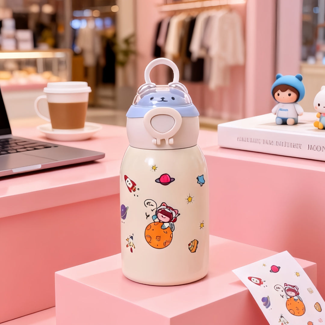 Women's insulated drinking bottle with planet-shaped stickers Bowlift