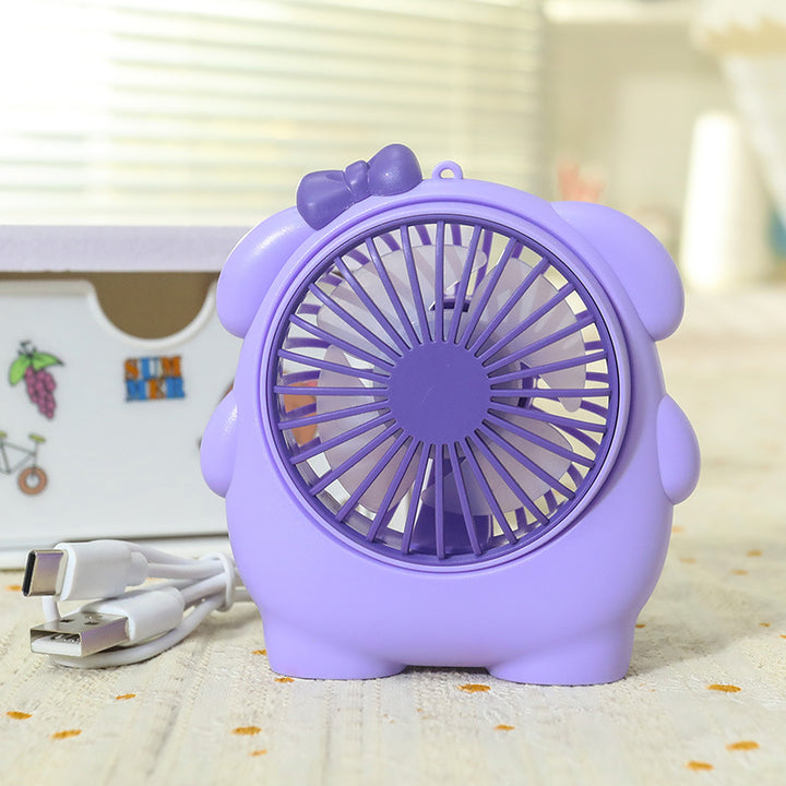 Women's Portable Mini Hand Fan with Animal Ears and USB Charging Function Bowlift