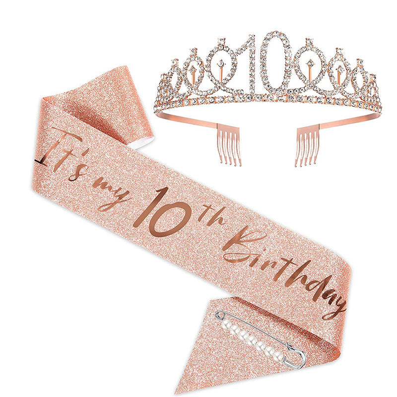 Women Crystal-Embellished Birthday Crown with Personalized Sash Bowlift
