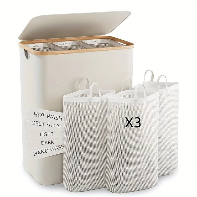 Elegant Laundry Container Made of High-Quality Textile with Bamboo Frame Bowlift