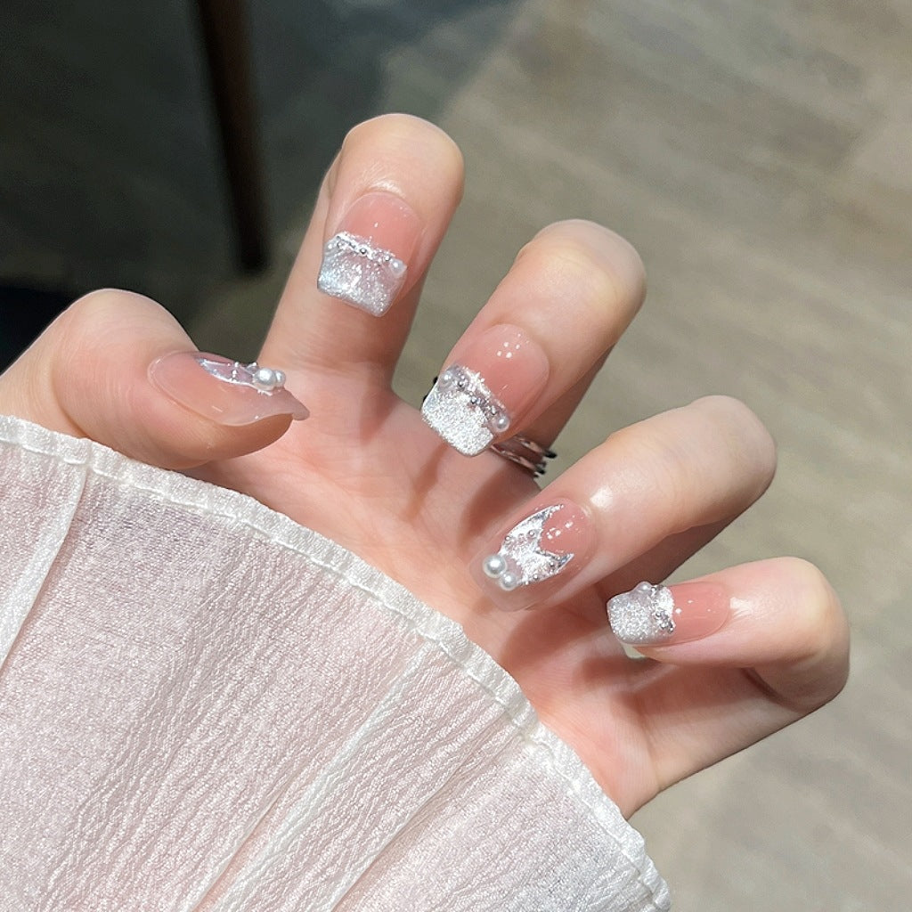 Artistic Gem-Accented Press-On Nail Extensions Bowlift