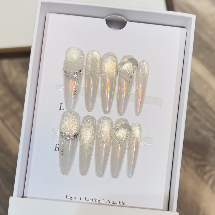 Stiletto Press-On Nail Extensions with Crystal Accents Bowlift