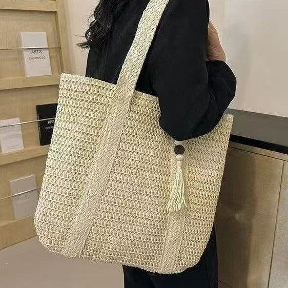 Braided beach bag with fringe detail Bowlift