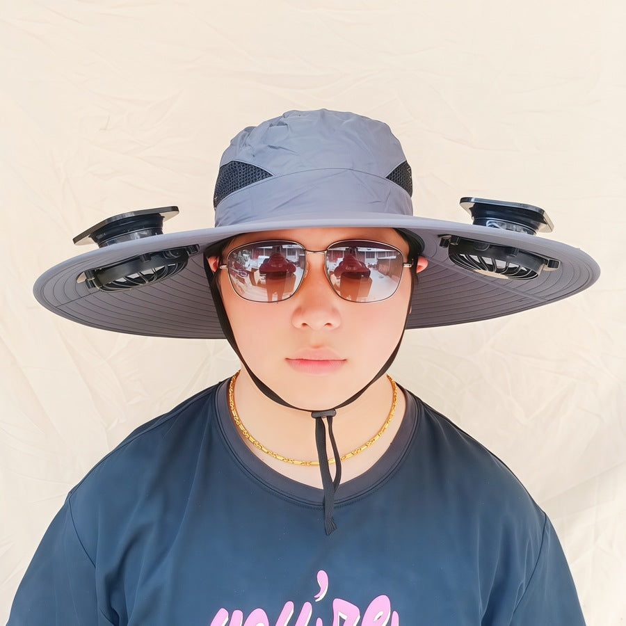 Wide-brimmed sun hat with detachable swivel solar fans and adjustable chin strap Bowlift