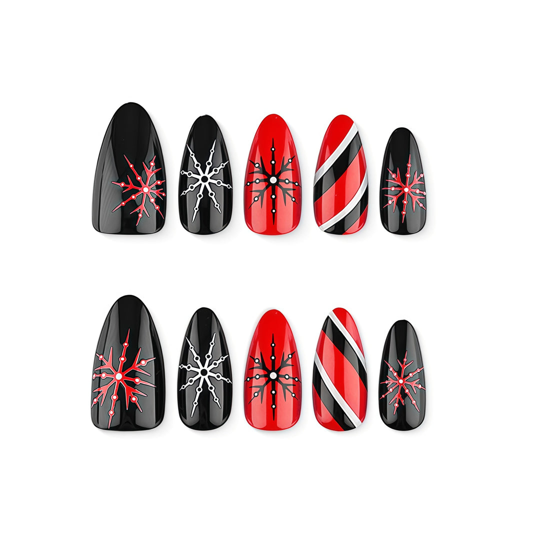 Artificial nails in modern stiletto design with graphic accents Bowlift