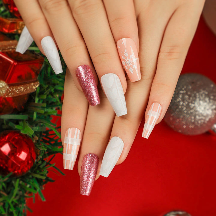 Artful Nail Extensions with Festive Glitter Design Bowlift