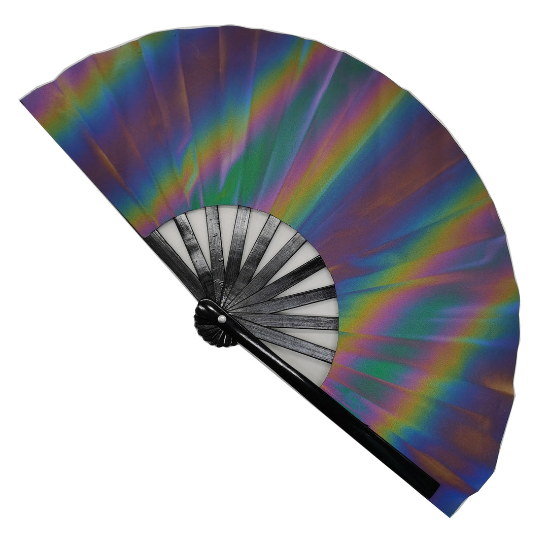 Ladies fan made of lightweight fabric with colorful geometric design Bowlift